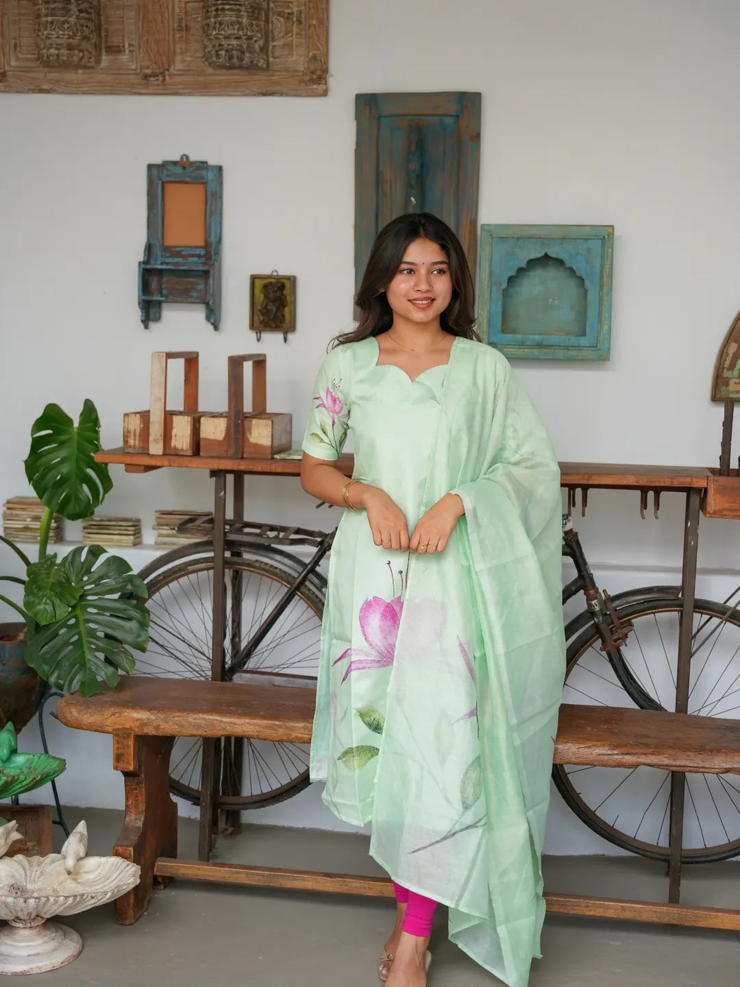 Elegant Floral Kurti with Dupatta