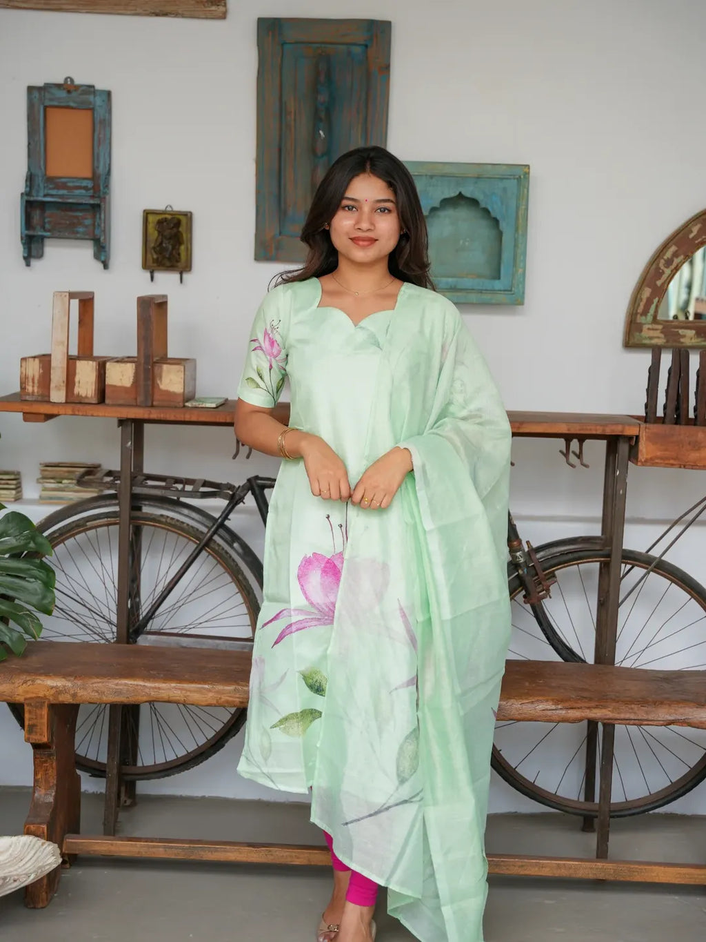 Elegant Floral Kurti with Dupatta