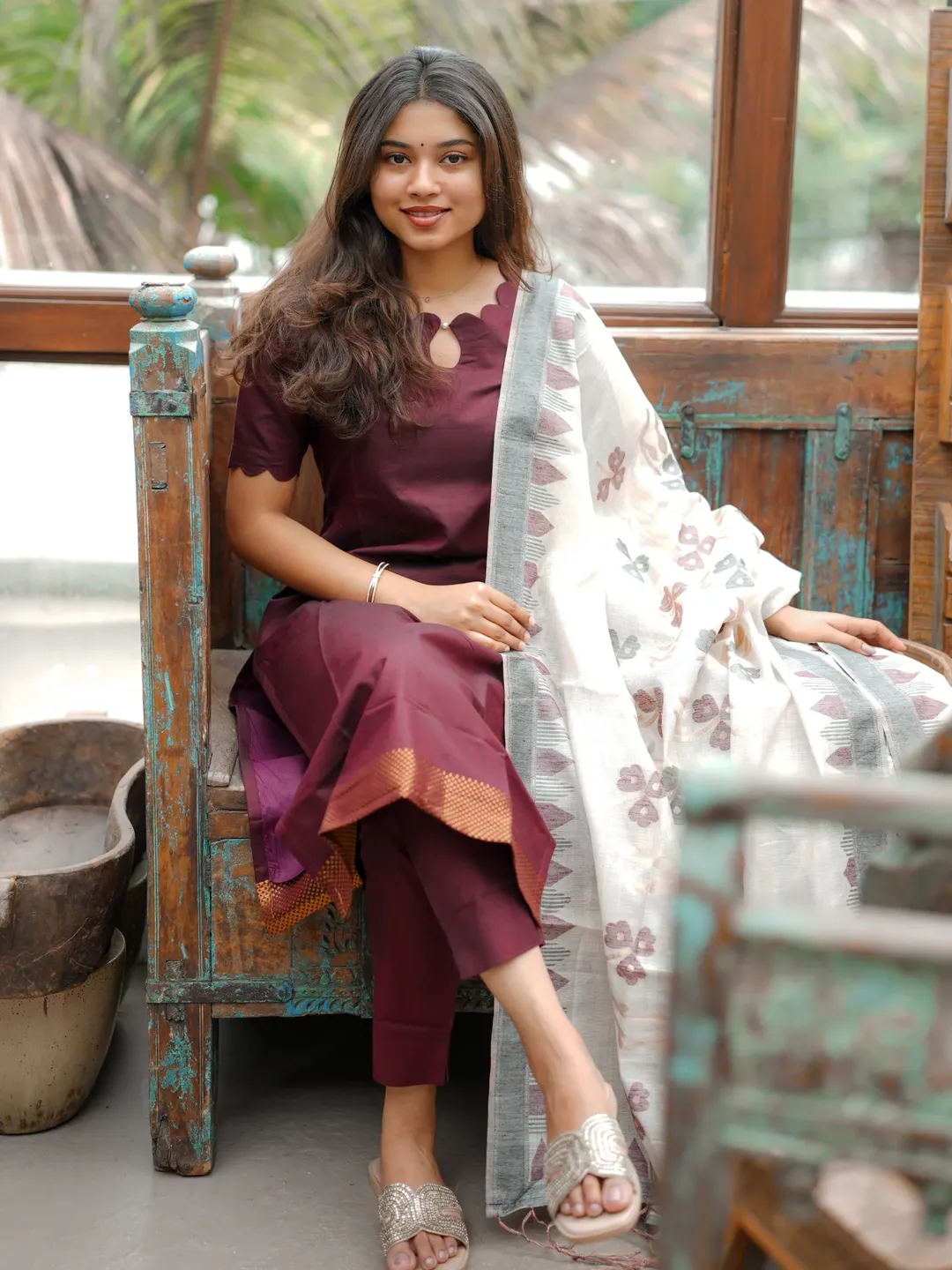 Pure Mangalagiri co-ord sets with jacquard weaving dupatta