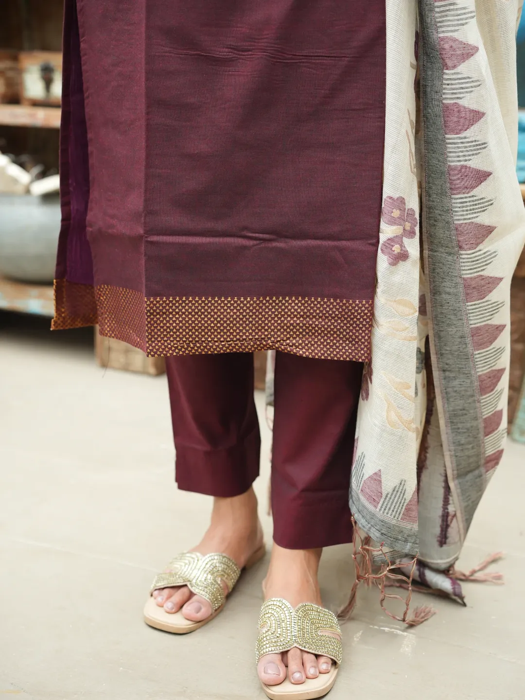 Pure Mangalagiri co-ord sets with jacquard weaving dupatta - Image 4